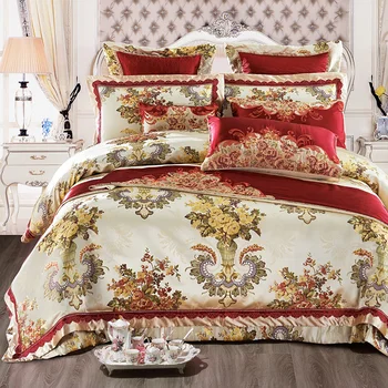 4/6/10Pieces King Queen-size de Lux Nunta Regală Seturi de lenjerie de Pat din Satin de Bumbac Moale Matasoasa Lenjerie de pat Cuvertura de pat duvet Cover set