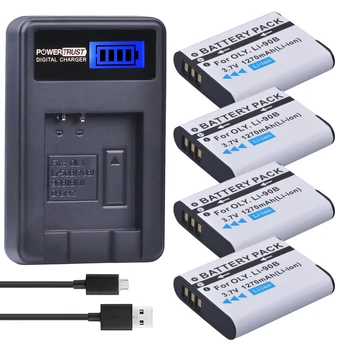 4 Pack LI-90B LI 90B LI90B LI-92B aparat de Fotografiat Baterie + LCD USB Incarcator pentru Olympus Tough TG-1 iHS, TG-2 iHS, TG-3 TG-4 SH50 iHS SH60