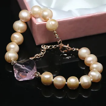 4 stil natural de apă dulce pearl nearround margele strand bratara pentru femei roz de cristal moda cadouri partid brățară bijuterii B1404