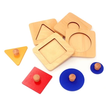 4buc/Lot Montessori Educative Jucarii din Lemn Geometrie Forma Introduceri 4 Seturi Multicolor Mână Apucați Placa Matematica Jucării de Învățare Copii mici