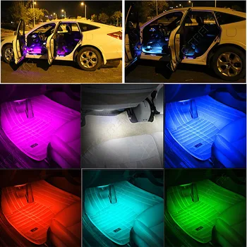 4X9LED Masina RGB LED Strip Lumini de Neon Voce Senzor de Sunet muzică de control Wireless Decorative Atmosfera Lămpi Auto Interior Lumini