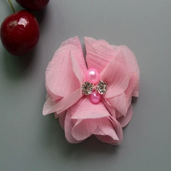 5 cm tesatura sifon farmecele de flori cu cristale & perle fată accesorii de par 30pcs/lot ping