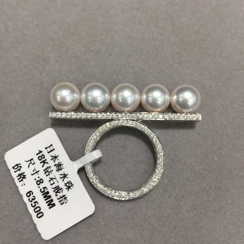 5 perle Japonia Akoya Apă de Mare Naturală Perla Inel aur 18K cu diamant Echilibrul Femei Trendy Bijuterii Transport Gratuit adevarata perla