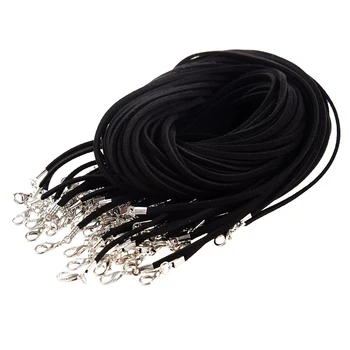 50 Negru Plat Catifea Colier Cabluri de 3mm + Incuietoare Homar FIERBINTE