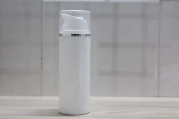 50ml alb pompa airless sticla cu Linie de argint și clar pac ,50 ml airless Container Cosmetice cu linie de argint