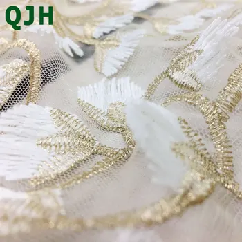 5a Rafinat fir de Aur 3D broderie dantelă, țesături de Înaltă calitate alb plasă Ajurata Accesorii de nunta Rochie de pânză brodate