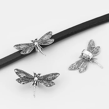 5pcs Antic Argint Dragonfly Slider Distanțiere 10*6.5 mm se Potrivesc lemn Dulce Cablul de Piele Bijuterii Fine Concluziile