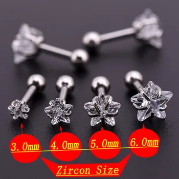 5Pcs Argint Zircon Cristal Rotund Minge de Limba, Buza Bara Inel Inox Bara Ureche Stud Piercing Bijuterii