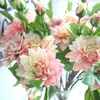5PCS/Mulțime de Mătase Flori de Nunta Buchet de Trandafiri, Dalii cu Flori Artificiale Toamna Vie Fals Frunze de Flori de Nunta Buchete de Mireasa Acasă