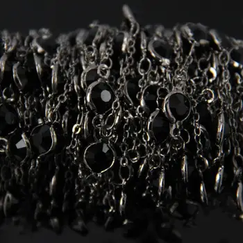 6mm,Negru Geam Cristal Fatetate Rotund Felie Șirag de Mătănii Lant,Placate cu Pistol negru Alamă, Sârmă Învelite în Lanț,DIY Colier Bijuterii