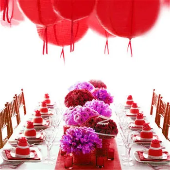 7pcs/set Rosu Chinezesc felinare de hârtie Mixtă Dimensiuni (10 cm-40cm) Rotund paper lantern festivalul de nunta de decorare decor acasă