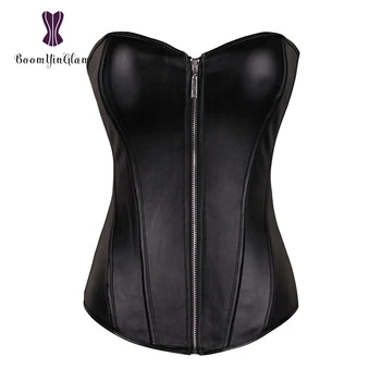 834# de Înaltă calitate moale de zale cu fermoar frontală overbust corset corset negru din piele de dimensiuni mari corset pentru pieptoase femei