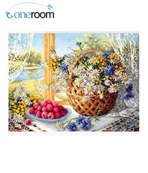 A 4-a de Calitate de Top Frumos Minunat Numărat goblen Kit Daisy si Capsuni Zmeura Coș de Flori Flori la Pervaz