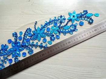 A202 Manual cer albastru de cristal patch-uri coase pe Pietre aplicatiile cu pietre, paiete, margele 42*11cm pentru rochie fusta