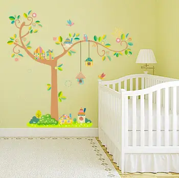 Adeziv copii, sala de desene animate 3d copac autocolant perete amovibil dormitor copil perete decal decor acasă tapet