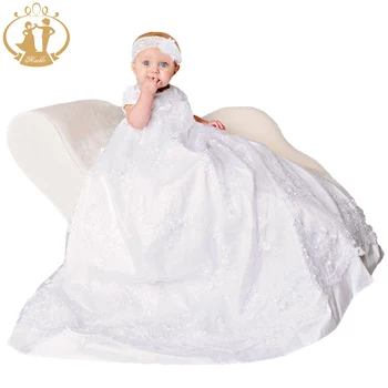Agil nou-născuți haine Copii Fete Botez Rochii de Dantela Alba Brodata pentru sugari rochie de Botez vestido infantil Rochie