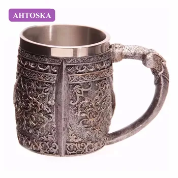 AHTOSKA 3D Cafea cu Lapte Cana de Rășină Craniu Cana Tankard Izbitoare Craniu Războinic Tankard Viking Craniu Halbă de Bere din Oțel Inoxidabil Drinkwa