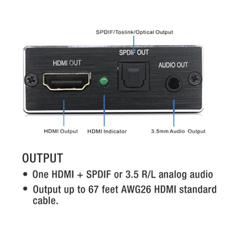 AIXXCO HDMI Audio extractor HDMI la HDMI cu Optic TOSLINK SPDIF + 3.5 mm Stereo Audio Converter Extractor Audio HDMI Splitter