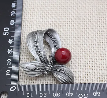 Ajojewel Nou Roșu Simulate Perla De Argint Placat Cu Bowknot Vintage Marca Antic Bijuterii Broșe