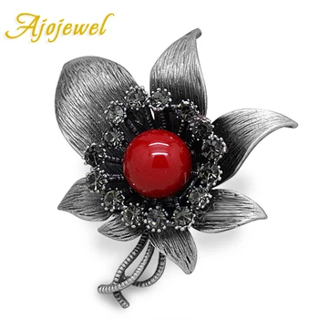 Ajojewel Vintage Rosu/Alb Floare Mare de Femei Broșe Pin Antic Bijuterii Cu Simulate-perla