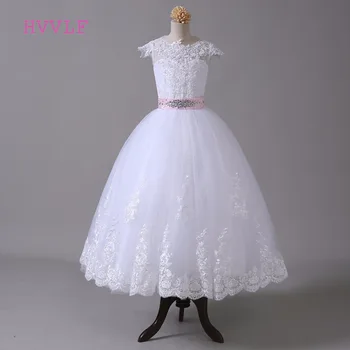 Alb 2018 Flori Girl Rochii Pentru Nunti Rochii De Bal Mâneci Capac Cristale Dantelă Arcul Prima Împărtășanie Rochii Pentru Fetițe