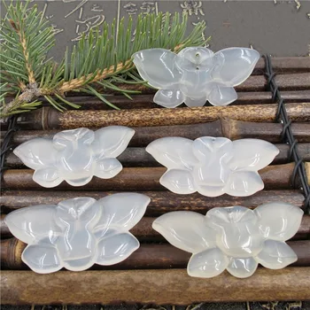 Alb Natural Calcedonie Fluture Pandantiv Rotund Margele Colier Fluture DIY Accesorii Lung Lanț Pulover Jades Bijuterii