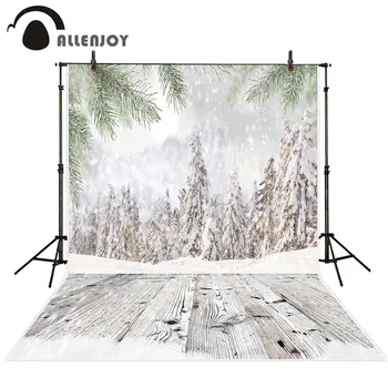 Allenjoy fundal pentru fotografia de iarnă, zăpadă, copac, podea din lemn de fundal nou-născut photobooth design original profesionale