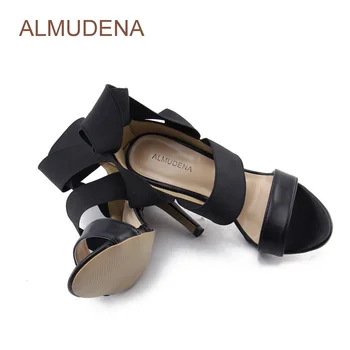 ALMUDENA Design Unic Neagra Piele, Elastic Patchwork Rochie Sandale Strechy Cruce Strappy Gladiator Pantofi cu Tocuri Subtiri