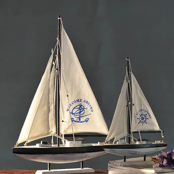 American Colorate Din Lemn Mini Bărci Cu Vele Meserii Ornamente În Stil Mediteranean Creative Corabie Model Cadouri Decor Acasă