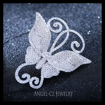 ANGELCZ Fluture Vii Design Plin Micro Inlay Cubic Zirconia Cristale Nunta Mare Brosa Pentru Mireasa Bijuterii de Lux BP012