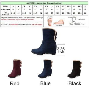ANNYMOLI Cizme de Iarna pentru Femei la Jumătatea Vițel Cizme de Flori Pene de Moda Cizme de Catifea Creșterea Pantofi cu Toc inalt, Albastru, Rosu Dimensiuni Mari 43