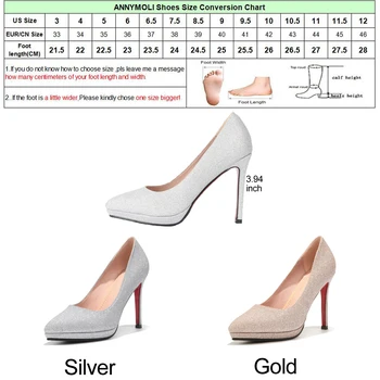 ANNYMOLI Platforma Tocuri Pantofi de Nunta Femei Bling Mireasa Pompe Sexy Stilet Tocuri Subtiri Petrecere Pantofi de Argint de Mari Dimensiuni 33-43