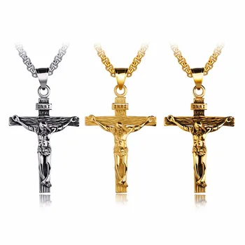 Antic Cruce INRI Crucifix Isus Crucea Pandantiv Coliere pentru Femei Pentru Bărbați din Oțel Inoxidabil 3 Culori Lanț de Bijuterii Cadou GX810