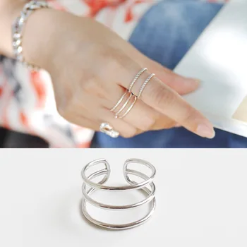 Argint 925 3-strat de inele pentru femei, minimalism inel reglabil anillos de plata 925 anel feminino bijuterii
