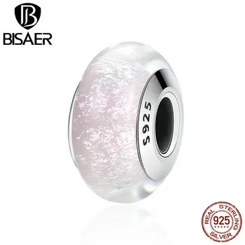 Argint 925 culoare Roz Transparent Margele de Sticla se Potrivesc BISAER Originale Brățări S925 DIY Accesorii ECZ065