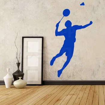 Art decor acasă vinil ieftine colorate jucător de Badminton autocolante de perete amovibil de tenis sporturi din PVC autocolante pentru decorarea casei