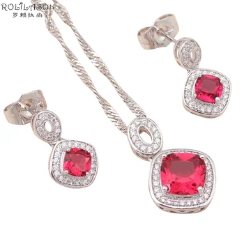 Articole de petrecere Moda bijuterii seturi de Granat Roșu de Cristal AAA Zirconia Cercei Colier Argint Moda Bijuterii JS426