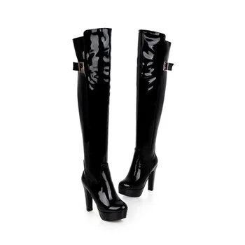 ASUMER noi sosesc rosu negru cizme femei culoare solidă de înaltă calitate pu platforma doamna cizme cu fermoar, catarama sexy, peste genunchi cizme