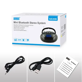 August SE20 Portabil, Radio cu Ceas Deșteptător cu Difuzor Bluetooth Mini MP3 Sistem Stereo cu Card SD / USB / AUX 2x3W de Difuzoare HiFi