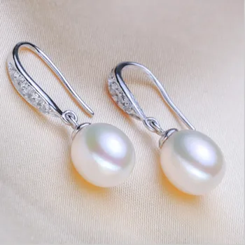 Autentic de Lux argint 8-9mm picătură de apă naturale Drop Perla Cercei de nunta perla Cercei Pentru femei cu transport Gratuit