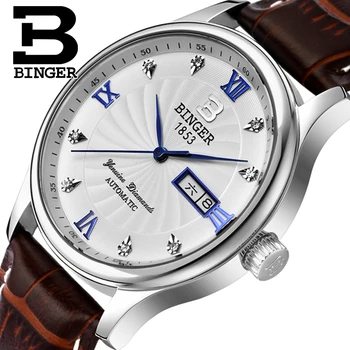 Autentic de Lux Elveția BINGER Brand Bărbați automat mechanical ceas curea din piele safir rezistent la apa de afaceri transport gratuit
