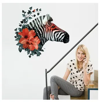Autocolant perete Zebra și flori Dormitor, Camera de zi Vinil Artă Decorativă Decalcomanii Autocolante de Perete Decorativ Decal