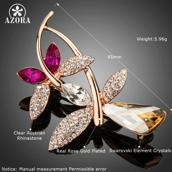 AZORA Noua Moda de Lux, Cristale Austriece Doi Conectat Libelule Broșe pentru Femei Petrecerea de Nunta Bijuterii Brosa TP0057