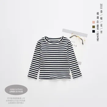 Baby Girl T Shirt Pentru Copii Marca Haine Fete 2018 Primavara Toamna Pentru Fete Noi Maneca Lunga Rib Tricot Cu Dungi Bottom Tricou Roz