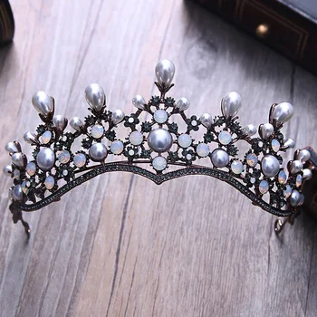 Baroc, Vintage Cristal Pearl Mireasa Diademe Hairband Caciulita Stras Negru Printesa Coroana Concurs De Nunta Accesorii De Par