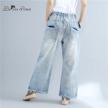 BelineRosa Plus Dimensiunea Femei Pantaloni Denim Decolorat Vrac Balsam Elastic Talie Pantaloni Largi Picior [Anna Foarte Recomandat] BSDM0072