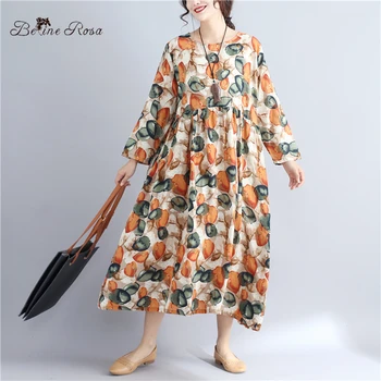 BelineRosa Toamna Femei Rochii Stil Mare Dimensiunea de Îmbrăcăminte pentru Femei Talie Mare Libertate de Imprimare Lenjerie de pat din Bumbac Rochie BSDM0075