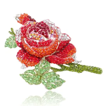 Bella Fashion Superba Ton De Aur Trandafir Rosu Floare Broșă Pin Austriac De Cristal Stras Mare Brosa Pentru Femei Partid De Bijuterii Cadou