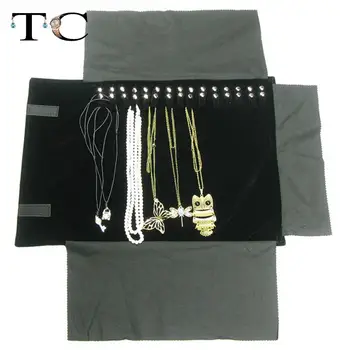 Bijuterii de Stocare Portabil de Afișare Cazuri Catifea Neagra Organizator Bijuterii Rola de Călătorie pentru 16Necklaces și Pandantive de Ambalare