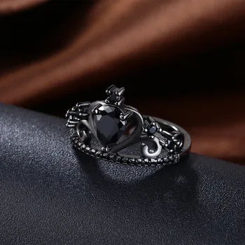 Bijuterii drăguț Negru Pistol Placat cu Negru Cubic Zirconia Inel Crown Dragoste Cadou de Aniversare de Nunta pentru femei Inel R2102